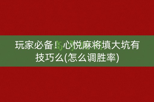 玩家必备！心悦麻将填大坑有技巧么(怎么调胜率)