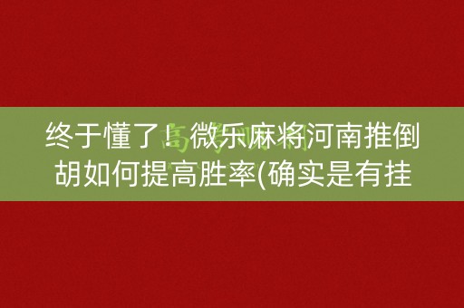 终于懂了！微乐麻将河南推倒胡如何提高胜率(确实是有挂的)