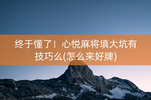 终于懂了！心悦麻将填大坑有技巧么(怎么来好牌)