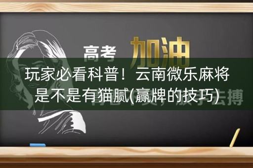 玩家必看科普！云南微乐麻将是不是有猫腻(赢牌的技巧)