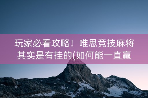 玩家必看攻略！唯思竞技麻将其实是有挂的(如何能一直赢)