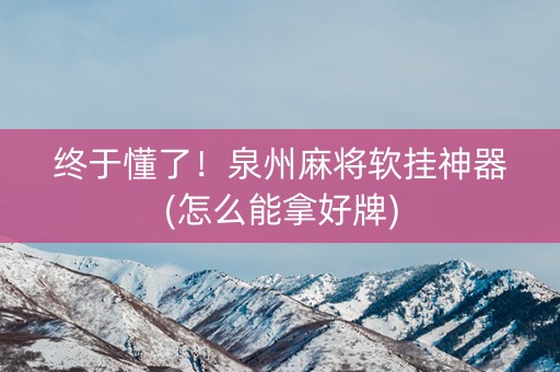 终于懂了！泉州麻将软挂神器(怎么能拿好牌)