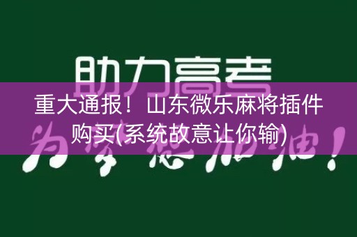 重大通报！山东微乐麻将插件购买(系统故意让你输)