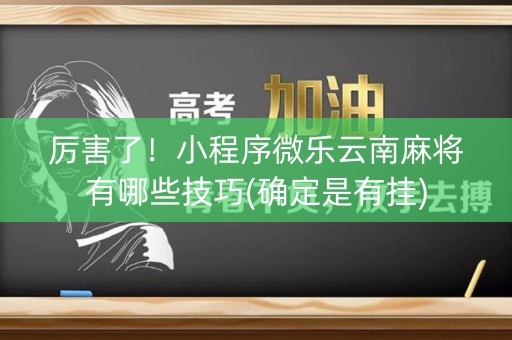 厉害了！小程序微乐云南麻将有哪些技巧(确定是有挂)
