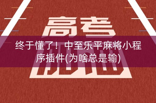 终于懂了！中至乐平麻将小程序插件(为啥总是输)