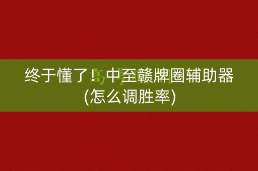 终于懂了！中至赣牌圈辅助器(怎么调胜率)