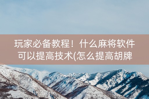 玩家必备教程！什么麻将软件可以提高技术(怎么提高胡牌率)