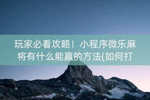 玩家必看攻略！小程序微乐麻将有什么能赢的方法(如何打赢有插件吗)