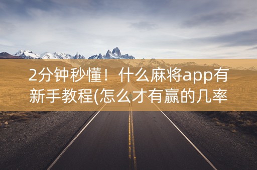 2分钟秒懂！什么麻将app有新手教程(怎么才有赢的几率)