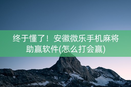 终于懂了！安徽微乐手机麻将助赢软件(怎么打会赢)
