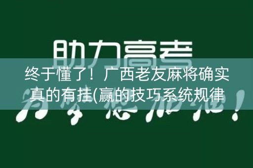 终于懂了！广西老友麻将确实真的有挂(赢的技巧系统规律)