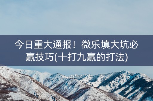 今日重大通报！微乐填大坑必赢技巧(十打九赢的打法)