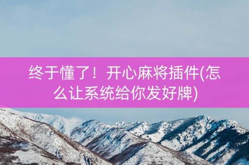 终于懂了！开心麻将插件(怎么让系统给你发好牌)