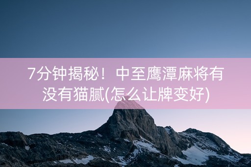 7分钟揭秘！中至鹰潭麻将有没有猫腻(怎么让牌变好)