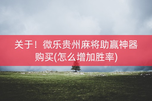 关于！微乐贵州麻将助赢神器购买(怎么增加胜率)