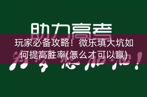 玩家必备攻略！微乐填大坑如何提高胜率(怎么才可以赢)