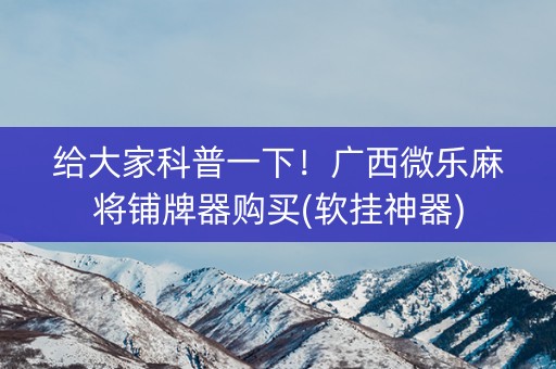 给大家科普一下！广西微乐麻将铺牌器购买(软挂神器)