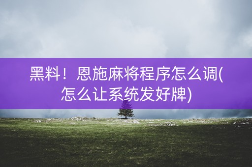 黑料！恩施麻将程序怎么调(怎么让系统发好牌)