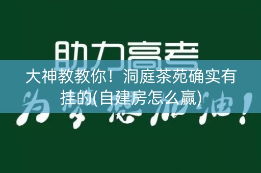 大神教教你！洞庭茶苑确实有挂的(自建房怎么赢)