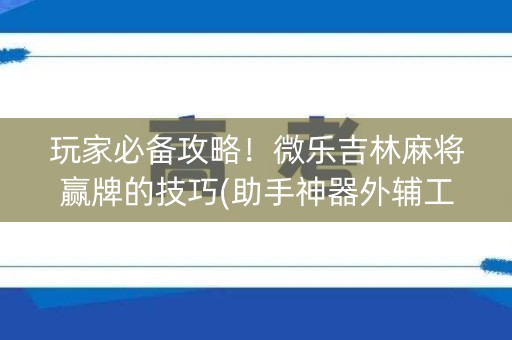 玩家必备攻略！微乐吉林麻将赢牌的技巧(助手神器外辅工具)
