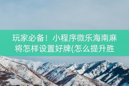 玩家必备！小程序微乐海南麻将怎样设置好牌(怎么提升胜率)