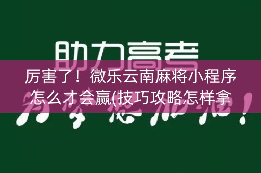 厉害了！微乐云南麻将小程序怎么才会赢(技巧攻略怎样拿好牌)