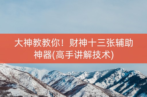 大神教教你！财神十三张辅助神器(高手讲解技术)