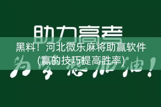 黑料！河北微乐麻将助赢软件(赢的技巧提高胜率)