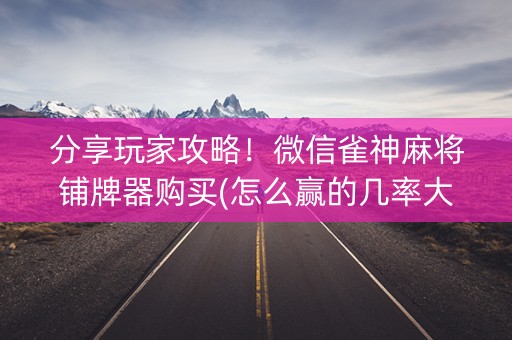 分享玩家攻略！微信雀神麻将铺牌器购买(怎么赢的几率大)