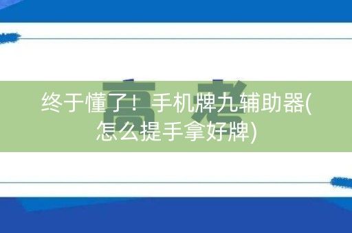 终于懂了！手机牌九辅助器(怎么提手拿好牌)