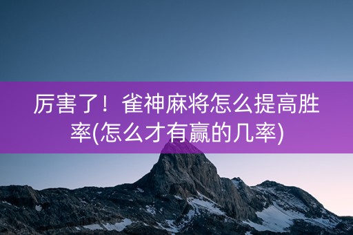厉害了！雀神麻将怎么提高胜率(怎么才有赢的几率)