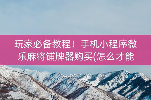 玩家必备教程！手机小程序微乐麻将铺牌器购买(怎么才能赢得多)