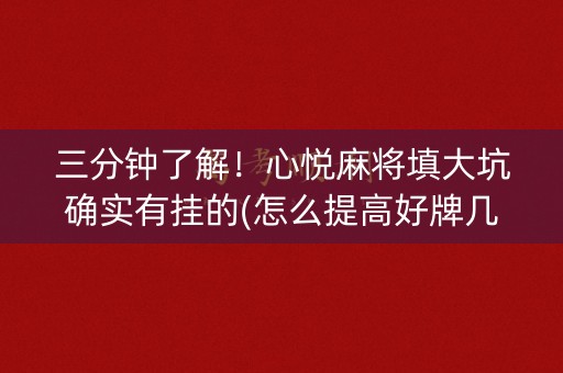 三分钟了解！心悦麻将填大坑确实有挂的(怎么提高好牌几率)