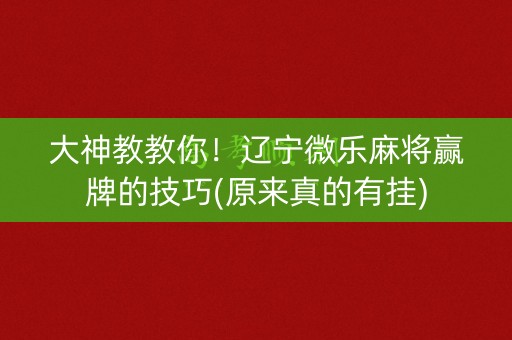 大神教教你！辽宁微乐麻将赢牌的技巧(原来真的有挂)