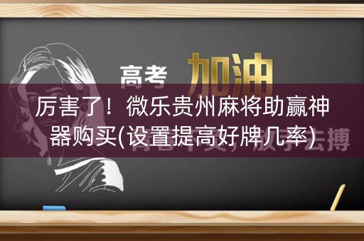 厉害了！微乐贵州麻将助赢神器购买(设置提高好牌几率)