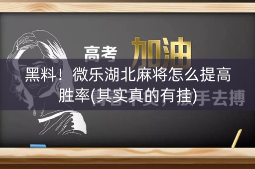 黑料！微乐湖北麻将怎么提高胜率(其实真的有挂)