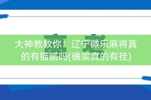 大神教教你！辽宁微乐麻将真的有猫腻吗(确实真的有挂)