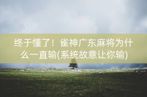 终于懂了！雀神广东麻将为什么一直输(系统故意让你输)