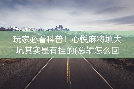 玩家必看科普！心悦麻将填大坑其实是有挂的(总输怎么回事)