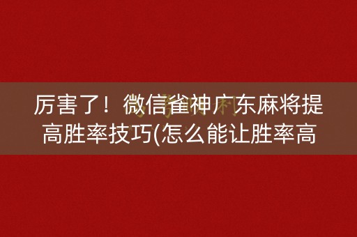 厉害了！微信雀神广东麻将提高胜率技巧(怎么能让胜率高)