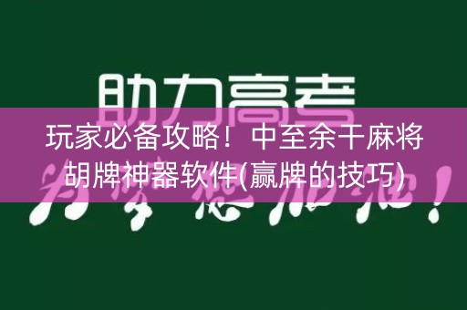 玩家必备攻略！中至余干麻将胡牌神器软件(赢牌的技巧)