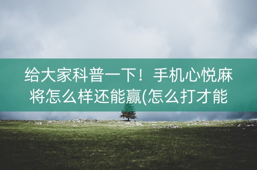 给大家科普一下！手机心悦麻将怎么样还能赢(怎么打才能赢)