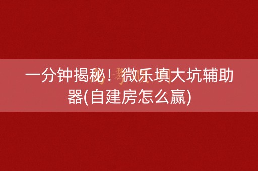 一分钟揭秘！微乐填大坑辅助器(自建房怎么赢)