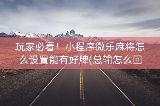 玩家必看！小程序微乐麻将怎么设置能有好牌(总输怎么回事)