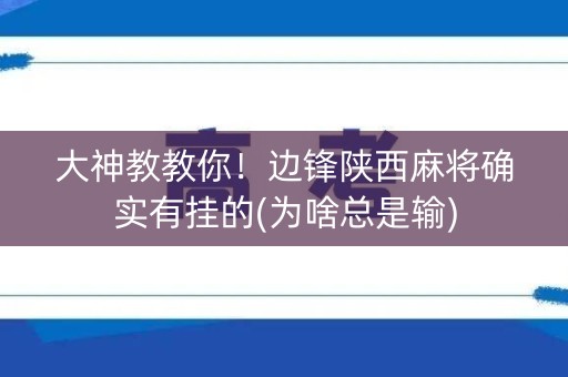 大神教教你！边锋陕西麻将确实有挂的(为啥总是输)