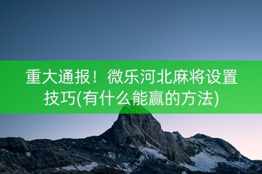 重大通报！微乐河北麻将设置技巧(有什么能赢的方法)