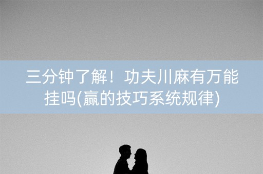 三分钟了解！功夫川麻有万能挂吗(赢的技巧系统规律)
