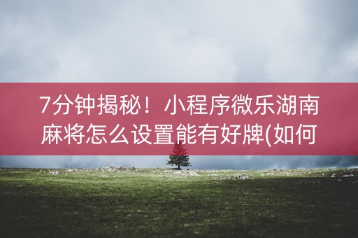 7分钟揭秘！小程序微乐湖南麻将怎么设置能有好牌(如何能得到好牌)