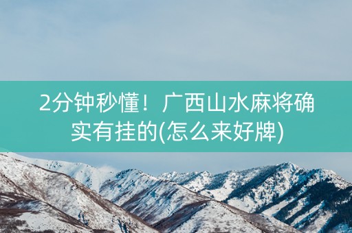 2分钟秒懂！广西山水麻将确实有挂的(怎么来好牌)