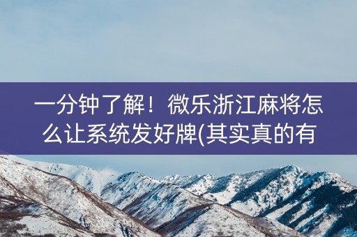 一分钟了解！微乐浙江麻将怎么让系统发好牌(其实真的有挂)